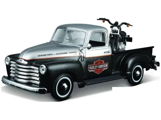 Chevrolet 3100 1950 Black/Silver + Harley-Davidson FL Panhead 1