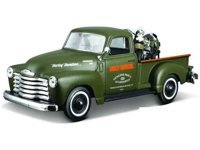 Chevrolet 3100 1950 Green + Harley-Davidson EL Knucklehead 1