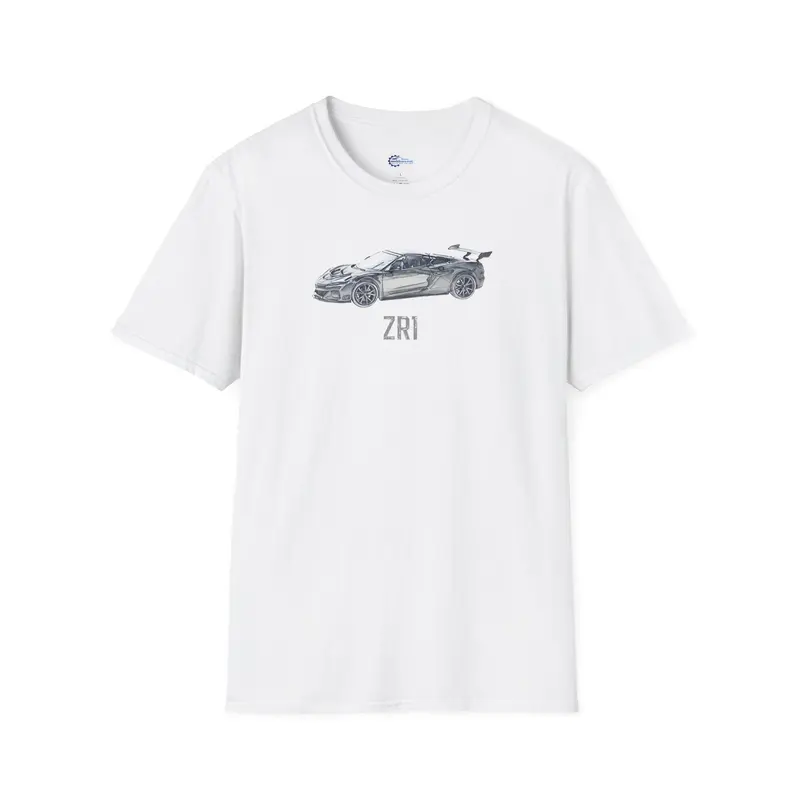 Chevrolet Corvette C8 ZR1 T-Shirt - American Muscle, Black with Blue Stripes and with model designation