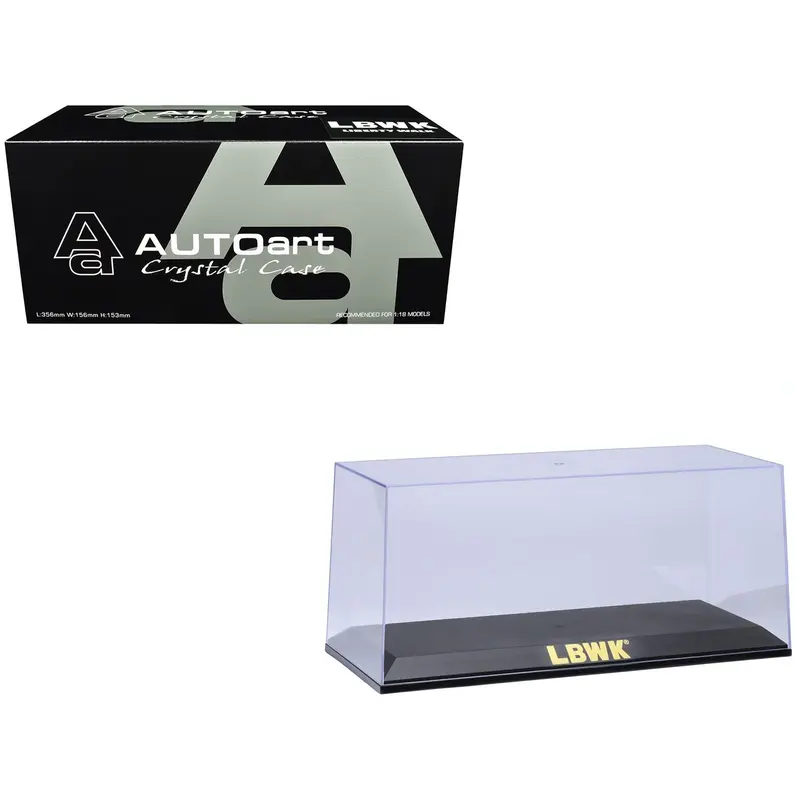 Collectible Display Show Case with Black Plastic Base and Gold "LBWK" Logo for 1/18-1/24 Scale Model Cars by Autoart