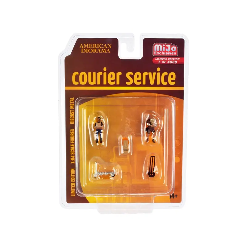 "Courier Service" 5 Piece Diecast Figures Set (2 Worker Figures and 3 accessories) Limited Edition to 4800 pieces Worldwide for 1/64 Scale Models by American Diorama