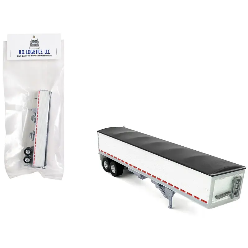 Covered Grain Trailer White with Black Tarp 1/87 (HO) Plastic Model Car by HO Logistics