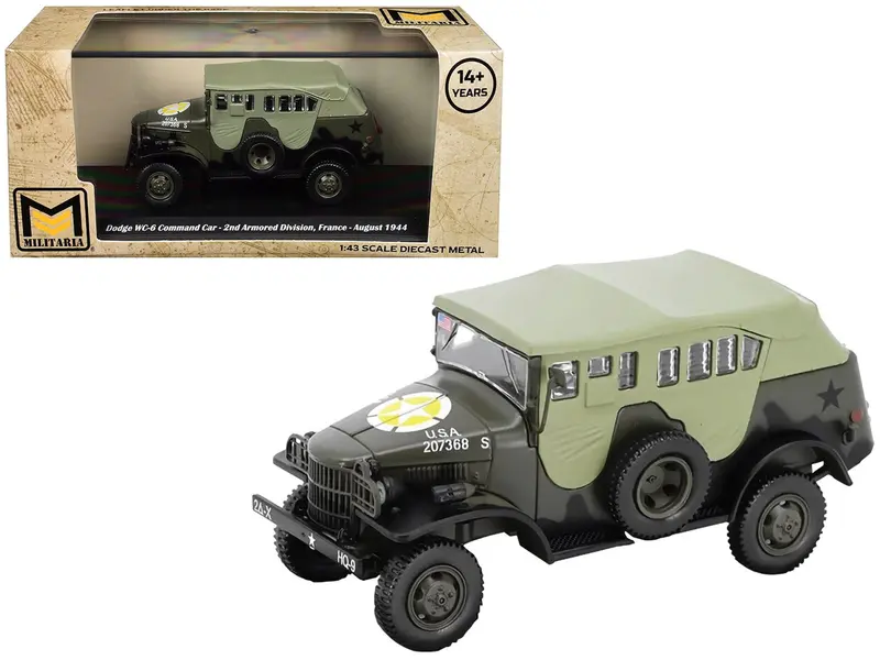 Dodge WC-6 Command Car with Canvas Top Olive Drab "2nd Armored Division France" (1944) United States Army 1/43 Diecast Model by Militaria Die Cast