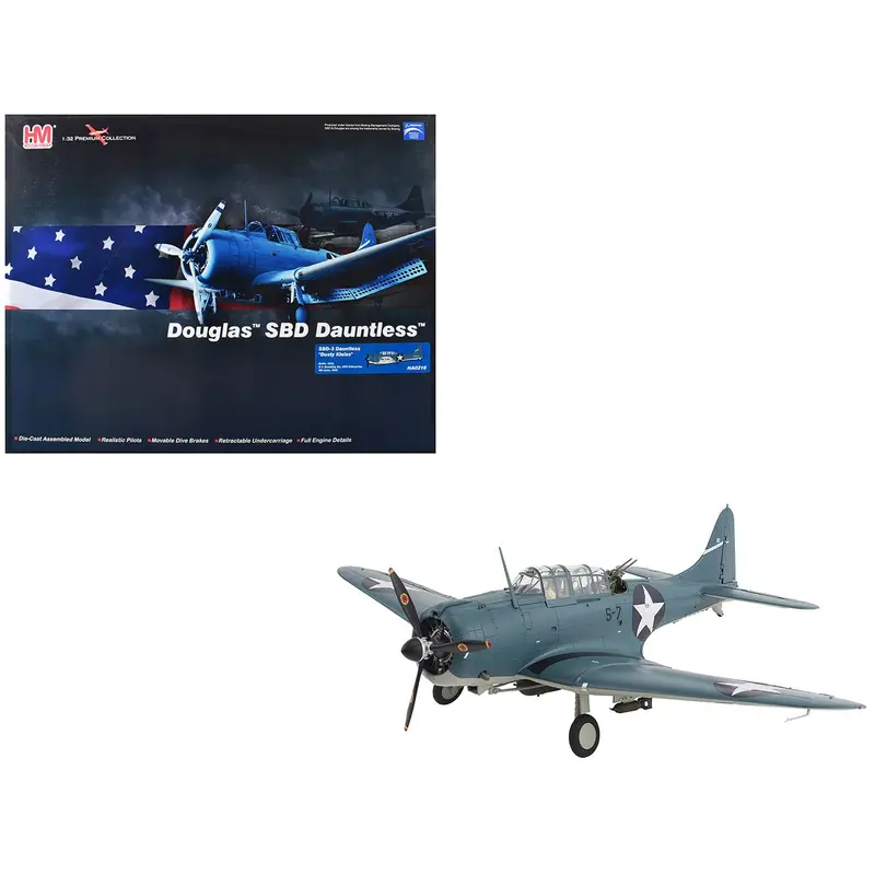 Douglas SBD-3 Dauntless Aircraft "Dusty Kleiss S-7 Scouting Six USS Enterprise" (1942) United States Navy "Premium Collection" 1/32 Diecast Model by Hobby Master