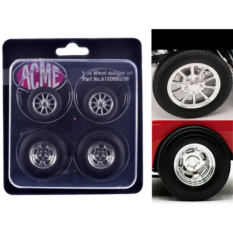 "Drag" Wheel and Tire Set of 4 pieces from 1961 Chevrolet Corvette Gasser for 1/18 Scale Models by ACME