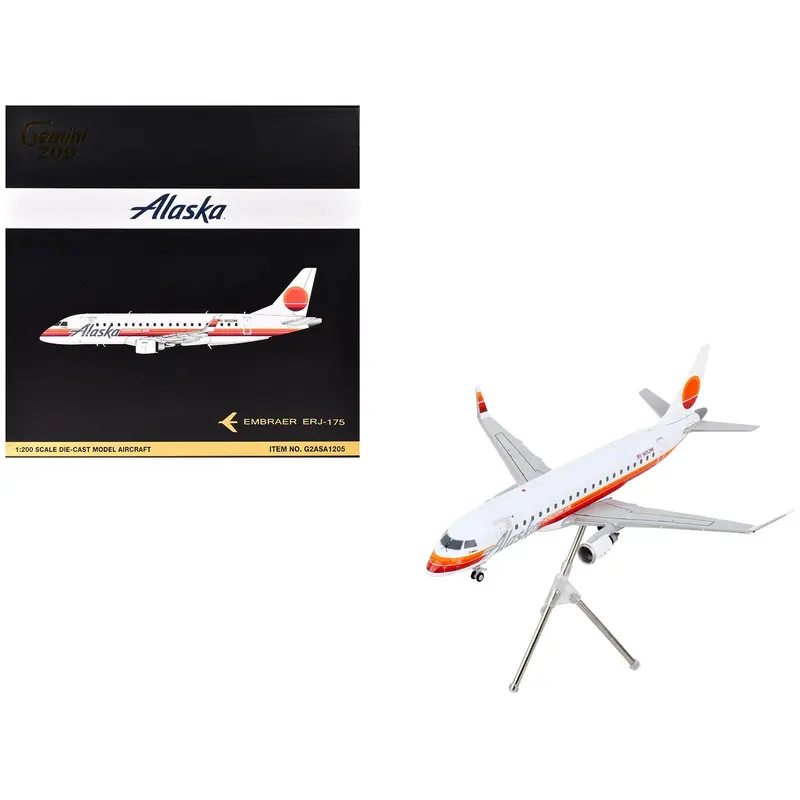 Embraer ERJ-175 Commercial Aircraft "Alaska Airlines - Horizon Air" (N652MK) White with Red and Orange Stripes "Gemini 200" Series 1/200 Diecast Model Airplane by GeminiJets