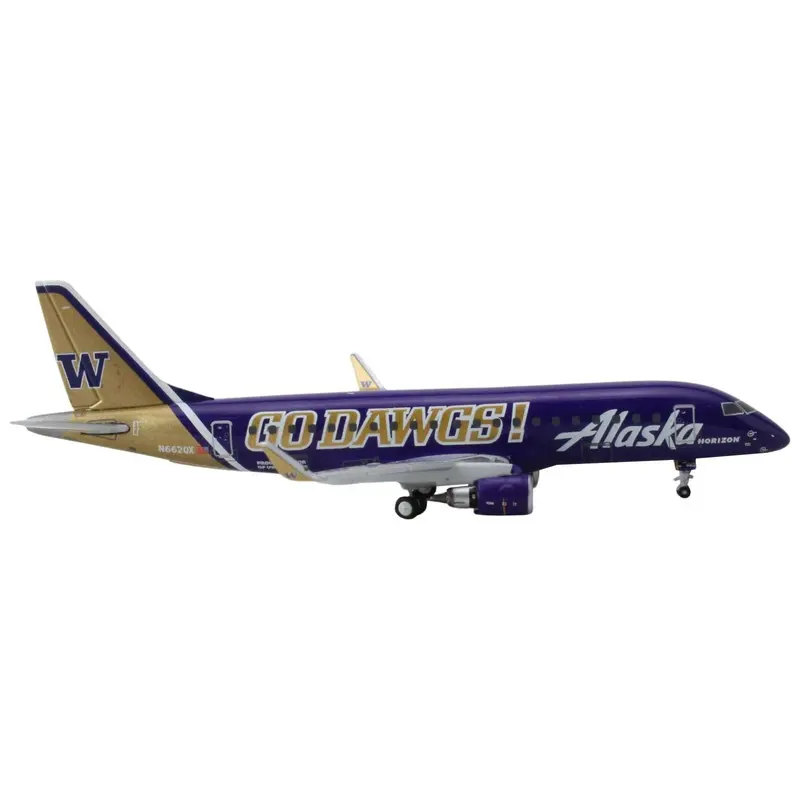Embraer ERJ-175 Commercial Aircraft "Alaska Airlines - Horizon Air - University of Washington Huskies" (N662QX) Purple with Gold Tail 1/400 Diecast Model Airplane by GeminiJets
