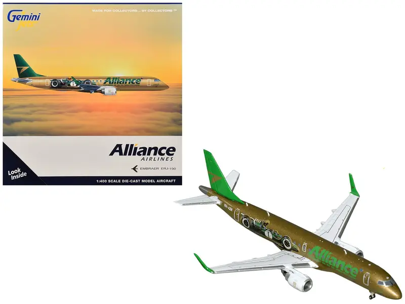 Embraer ERJ-190 Commercial Aircraft "Alliance Airlines - Sir Jack Brabham" (N7620U) Gold Metallic with Graphics 1/400 Diecast Model Airplane by GeminiJets