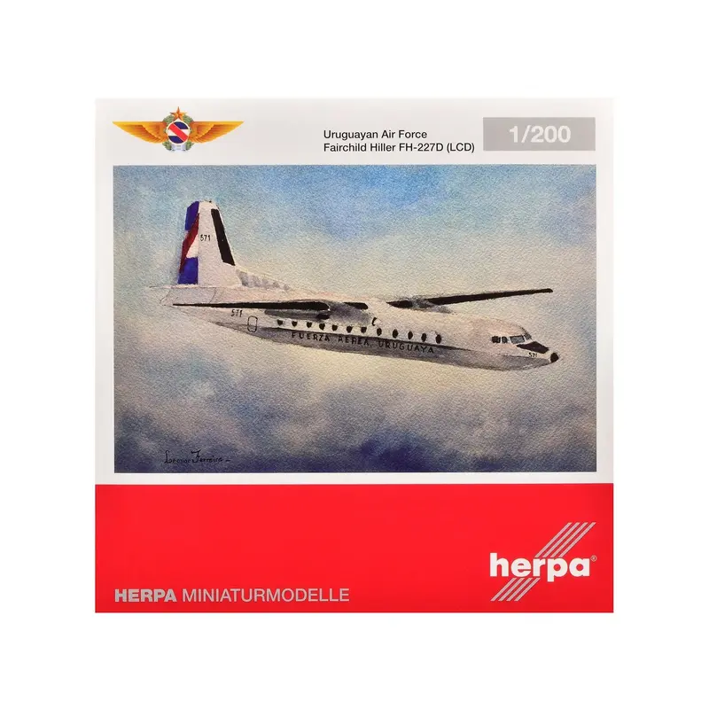 Fairchild Hiller FH-227D (LCD) Transport Aircraft "Uruguayan Air Force" (571) White 1/200 Diecast Model Airplane by Herpa