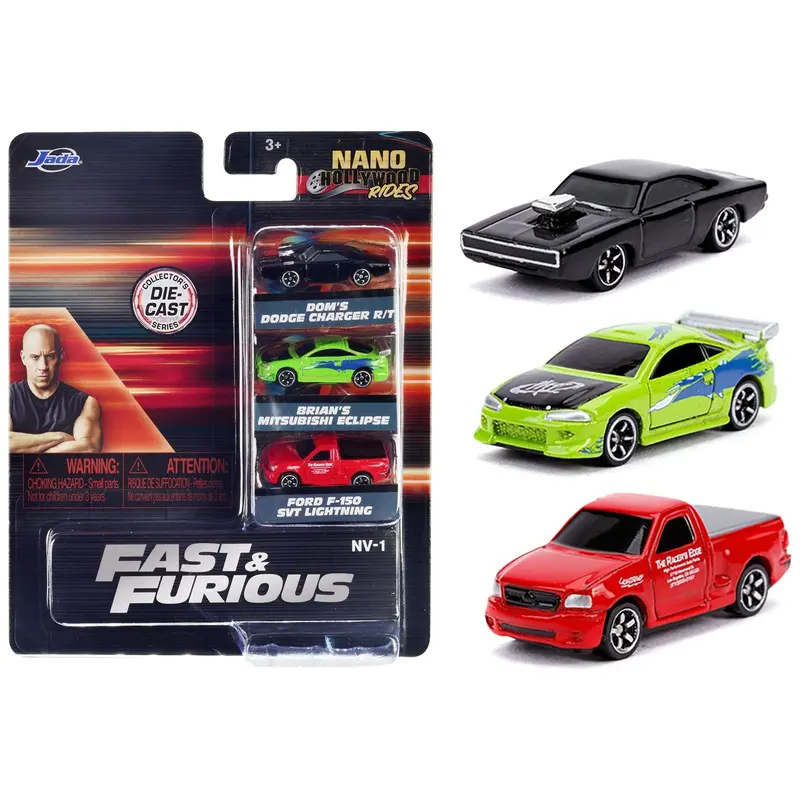"Fast & Furious" 3 piece Set "Nano Hollywood Rides" Diecast Model Cars by Jada