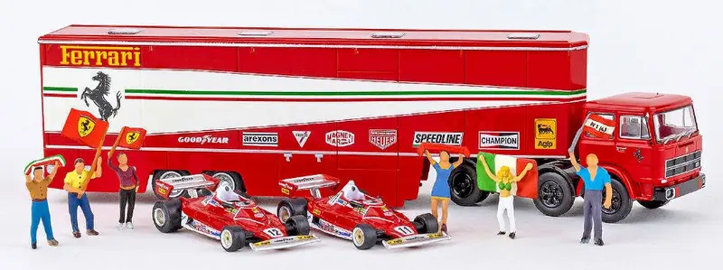 FIAT 691 T RENNTRANSPORT FERRARI W/2 FERRARI 312 T2 F1 + 6 FIGURES 1