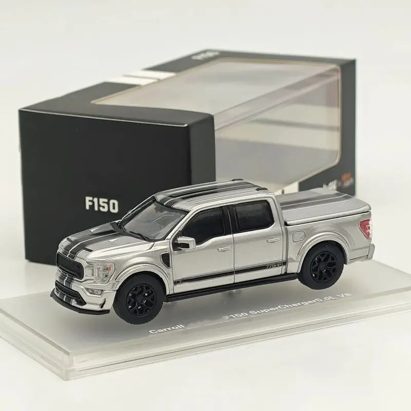 Fine Works64 x Mini Kars 1/64 F-150 Carroll Shelby Pickup Sport Truck Model Silver Gray Stripe Diecast Model Car Collection - with Accessories