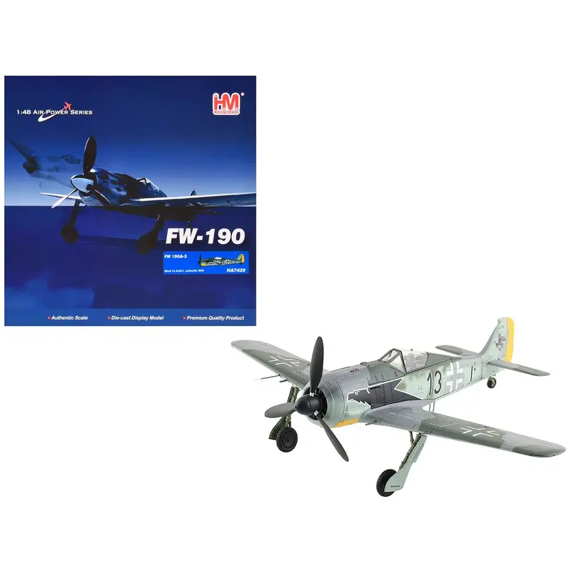 Focke-Wulf Fw 190A-3 Fighter Aircraft "8. Staffel Jagdgeschwader 2 (8/JG.2) World War II" German Luftwaffe "Air Power Series" 1/48 Diecast Model by Hobby Master