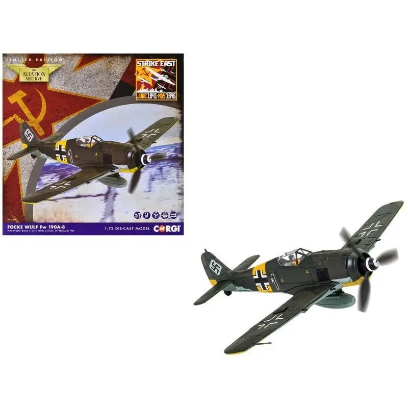 Focke-Wulf Fw 190A-8 Fighter Aircraft "Black 1 Oberleutnant Otto Kittel 2./JG54" (1945) German Luftwaffe "The Aviation Archive" Series 1/72 Diecast Model by Corgi