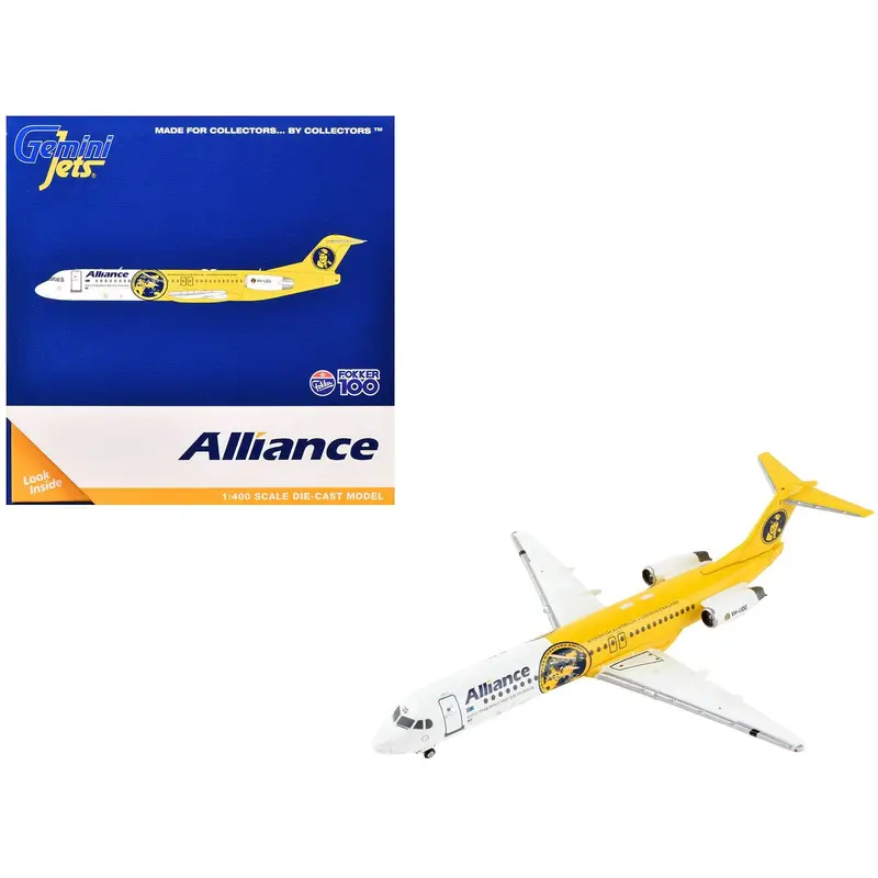 Fokker F100 Commercial Aircraft "Alliance Airlines - Southern Cross Minor" (VH-UQG) White and Yellow 1/400 Diecast Model Airplane by GeminiJets