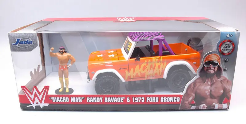 FORD BRONCO 1973 W/MACHO MAN FIGURE ORANGE/PURPLE/WHITE 1