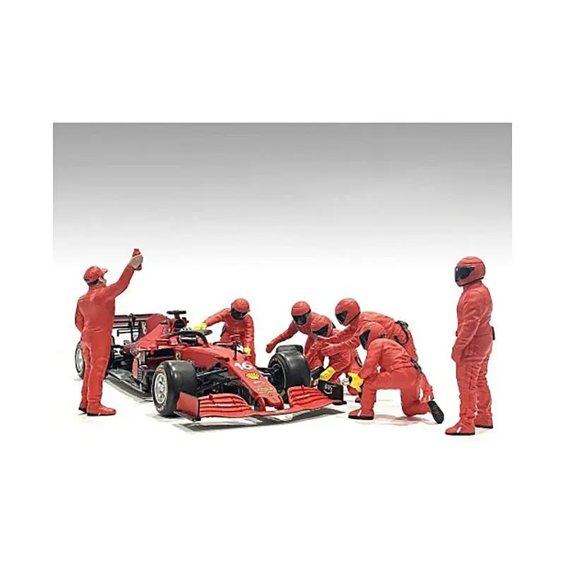 Formula One F1 Pit Crew 7 Figure Set Team Red Release III for 1/18 Scale Models by American Diorama