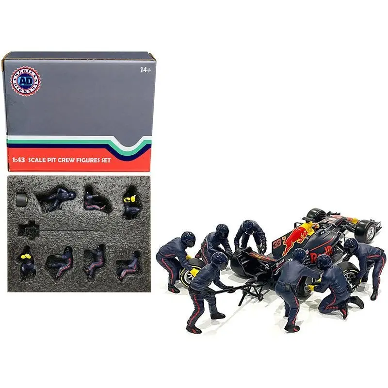 Formula One F1 Pit Crew 7 Figurine Set Team Blue Release II for 1/43 Scale Models by American Diorama