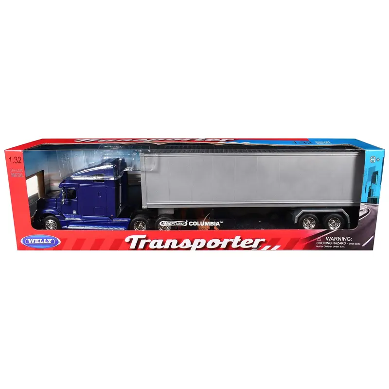 Freightliner Columbia Truck Blue with Gray Container 1/32 Diecast Model by Welly