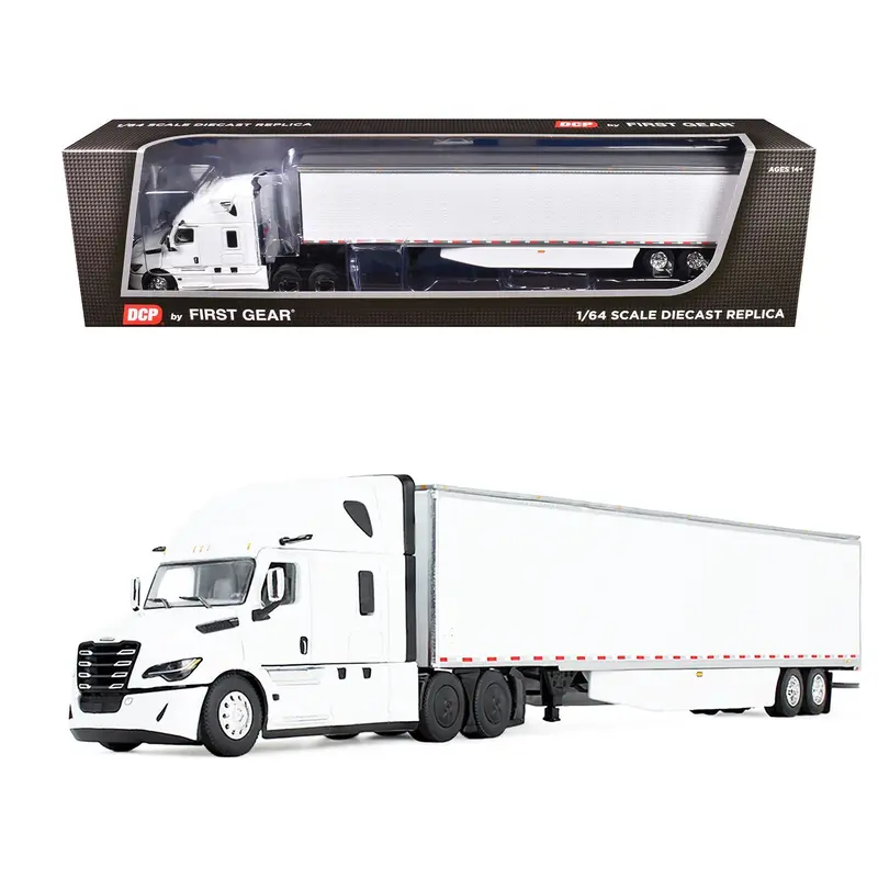 Freightliner Fifth Generation Cascadia Raised Roof Sleeper & 53' Utility Trailer with Skirts White 1/64 Diecast Model by DCP/First Gear
