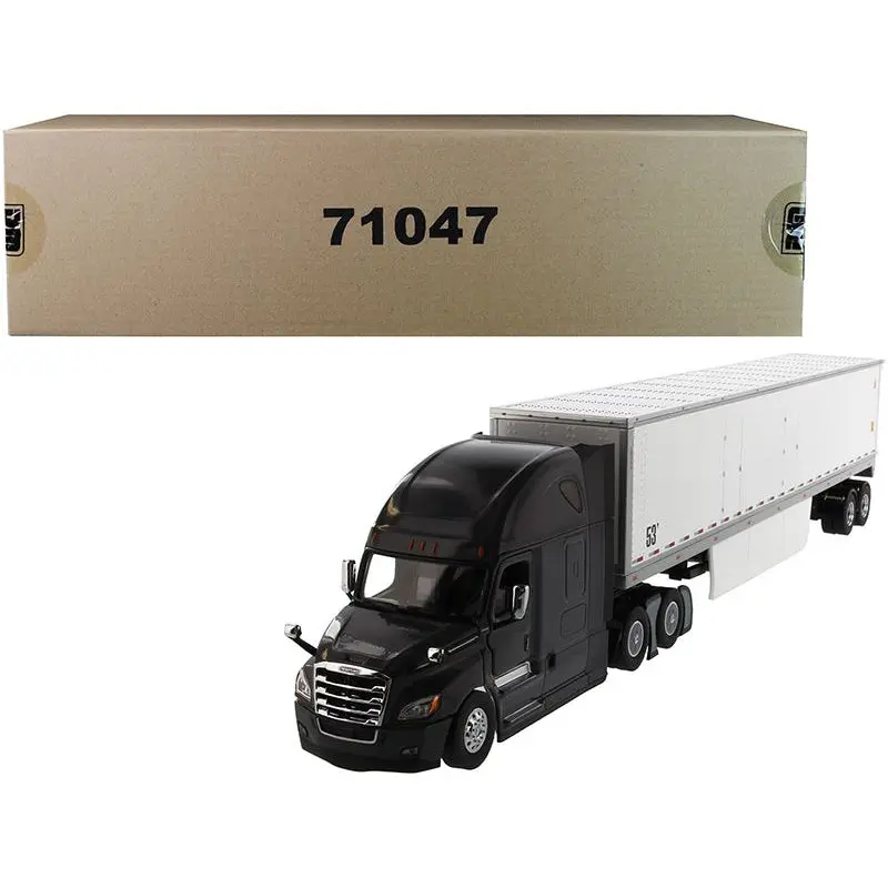 Freightliner New Cascadia Sleeper Cab Black with 53' Dry Van Trailer White "Transport Series" 1/50 Diecast Model by Diecast Masters