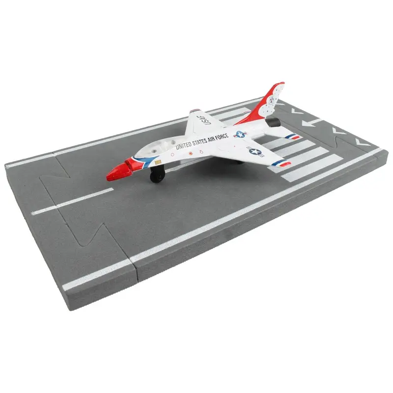 General Dynamics F-16 Fighting Falcon Fighter Aircraft White "United States Air Force Thunderbirds" with Runway Section Diecast Model Airplane by Runway24