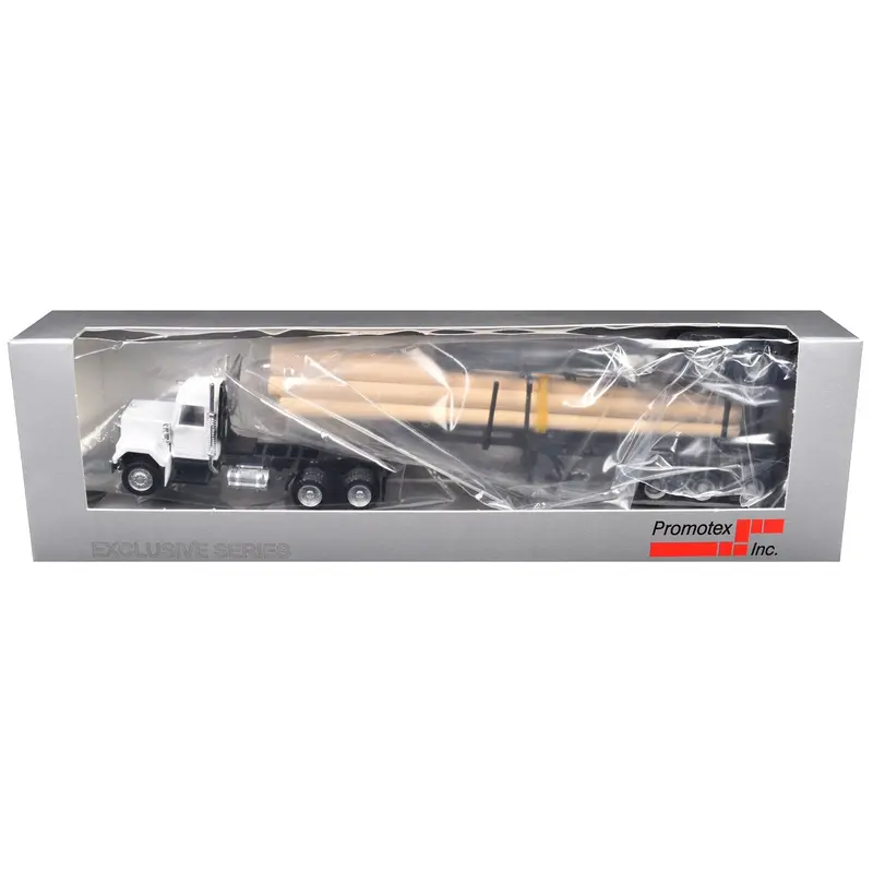 GMC Super B Log Truck and Trailer White with Log Accessories 1/87 (HO) Plastic Model Car by Promotex