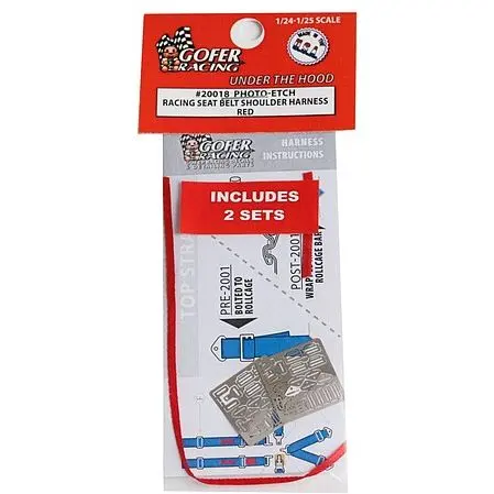 Gofer Racing Photo-Etch Red Racing Seatbelts/Harnesses Black