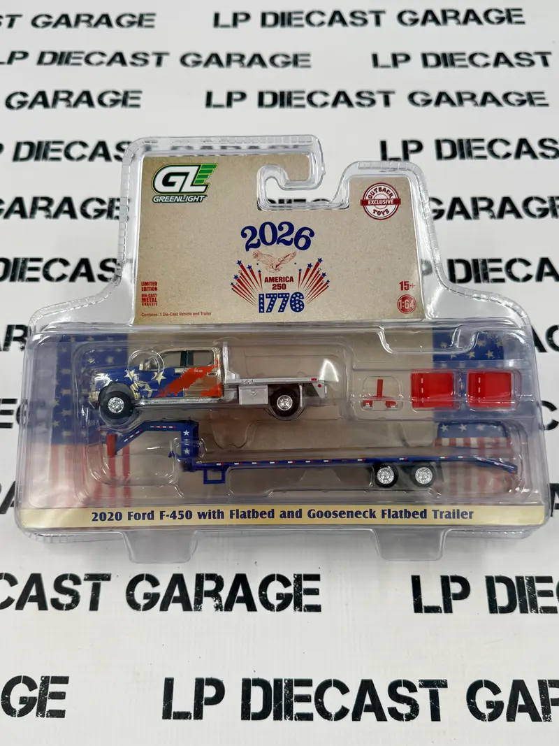GOLD CHROME CHASE GREENLIGHT 2020 Ford F450 w/ Gooseneck Trailer USA 250 Years 1