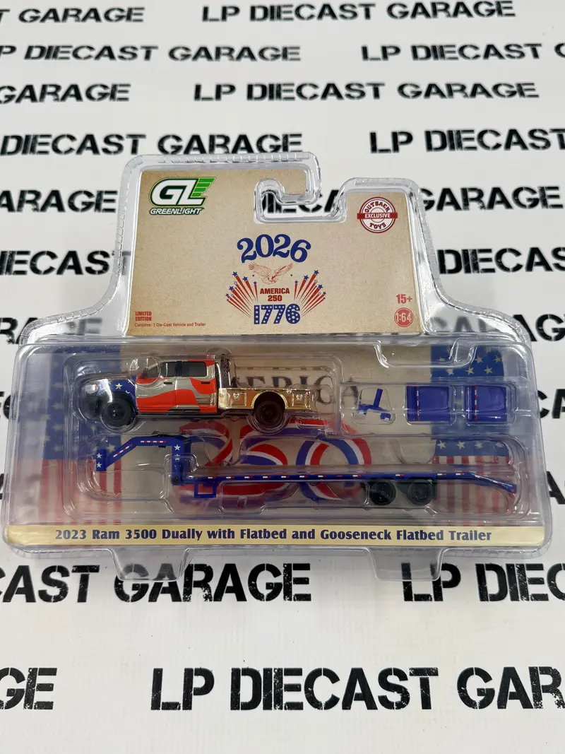 GOLD CHROME CHASE GREENLIGHT 2023 Ram 3500 w/ Gooseneck Trailer USA 250 Years 1