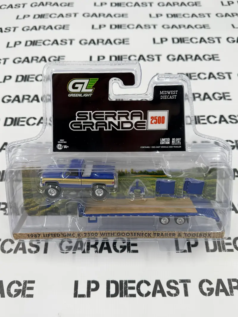GREENLIGHT 1987 GMC Sierra K2500 Blue w/ Gooseneck Trailer 1
