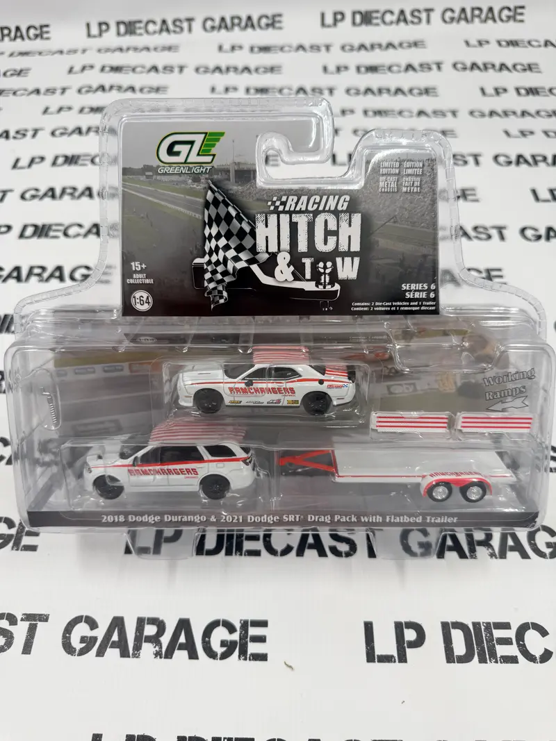 GREENLIGHT 2018 Dodge Durango & 2021 SRT Challenger w/ Trailer Ramchargers 1