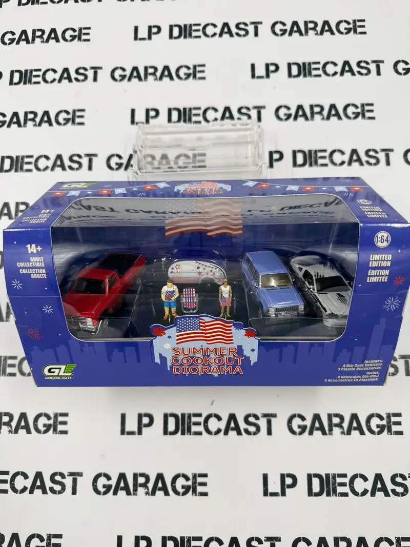 GREENLIGHT Summer Cookout Diorama Mustang Chevy Jeep Trailer Set 1