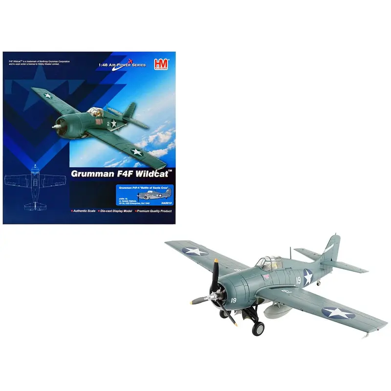 Grumman F4F-4 Wildcat Fighter Aircraft "Battle of Santa Cruz Lt. Swede Vejtasa VF-10 USS Enterprise" (1942) United States Navy "Air Power Series" 1/48 Diecast Model by Hobby Master