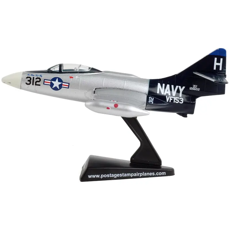 Grumman F9F/F-9 Panther/Cougar Aircraft "Blue-Tail Fly" United States Navy 1/100 Diecast Model Airplane by Postage Stamp