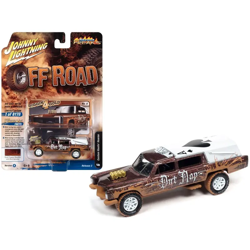 Haulin' Hearse Custom Dark Copper Metallic with Mud Graphics "Dirt Mop" "Off Road" Series Limited Edition to 8178 pieces Worldwide 1/64 Diecast Model Car by Johnny Lightning
