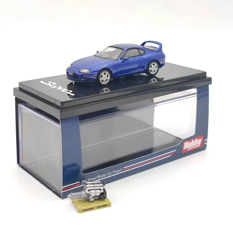 Hobby Japan 1/64 Supra RZ A80 with Engine Display Model HJ641042ABL Blue Limited Cast Iron Collection Toys Car Gift