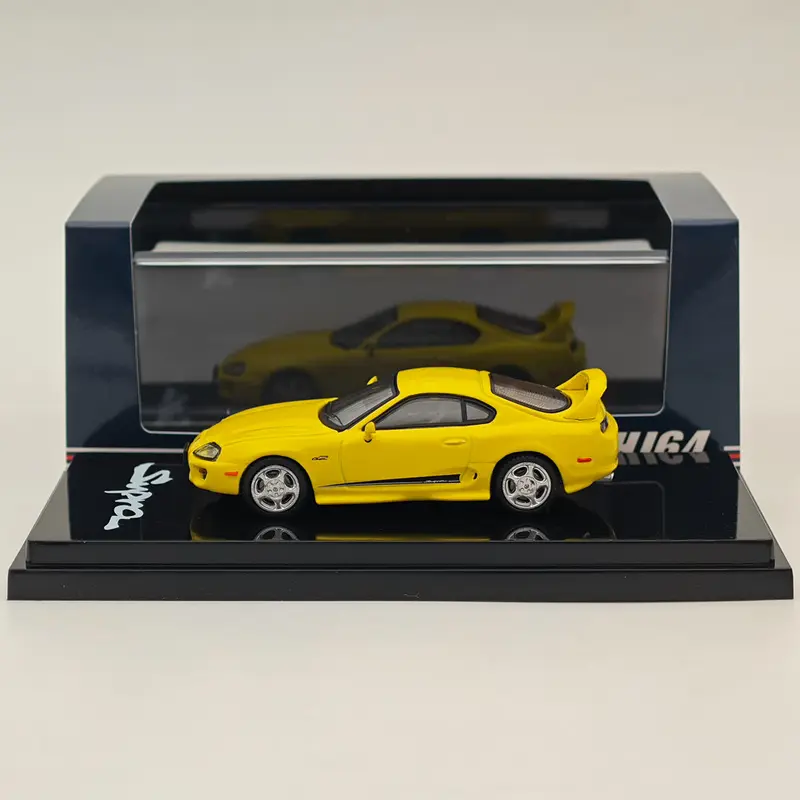 Hobby Japan 1/64 SUPRA RZ JZA80 GENUINE CUSTOMIZED VER with ActiveSpoiler Yellow HJ643042Y Diecast Models Car Collection