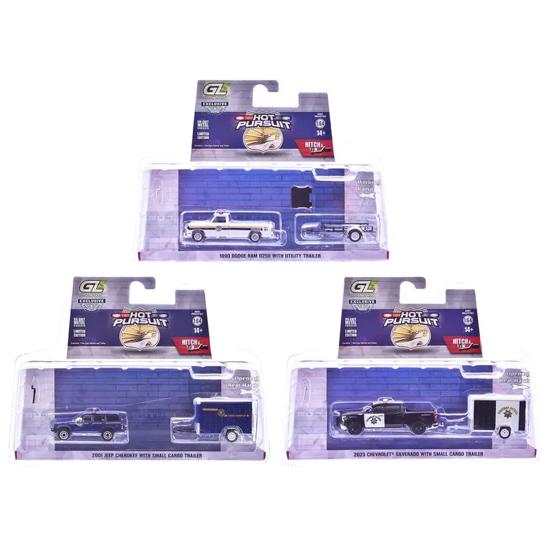 "Hot Pursuit Hitch & Tow" Series 1 Set of 3 pieces 1/64 Diecast Model Cars by Greenlight