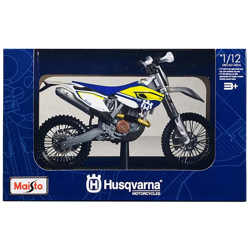 Husqvarna FE 501 White and Blue with Yellow Stripes 1/12 Diecast Motorcycle Model by Maisto