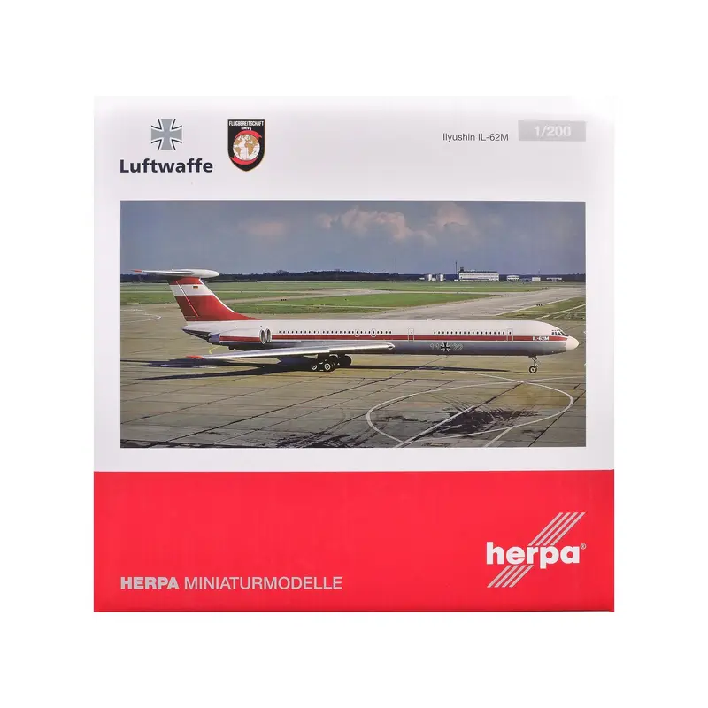 Ilyushin IL-62M Commercial Aircraft "German Luftwaffe" (11+22) White with Red Stripes 1/200 Diecast Model Airplane by Herpa
