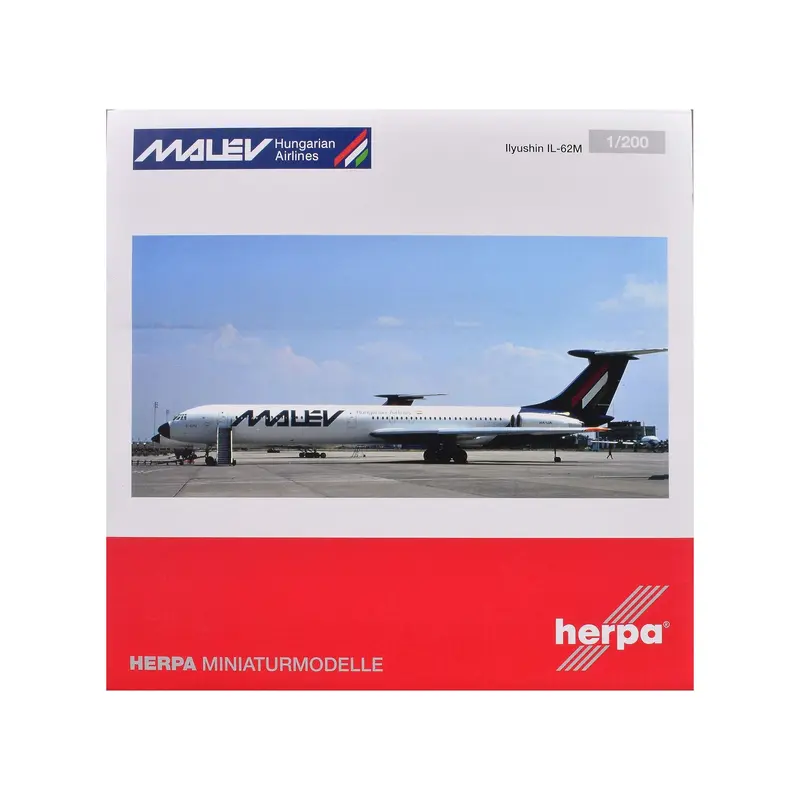 Ilyushin IL-62M Commercial Aircraft "Malev Hungarian Airlines" (HB-JBH) White with Dark Blue Tail 1/200 Diecast Model Airplane by Herpa