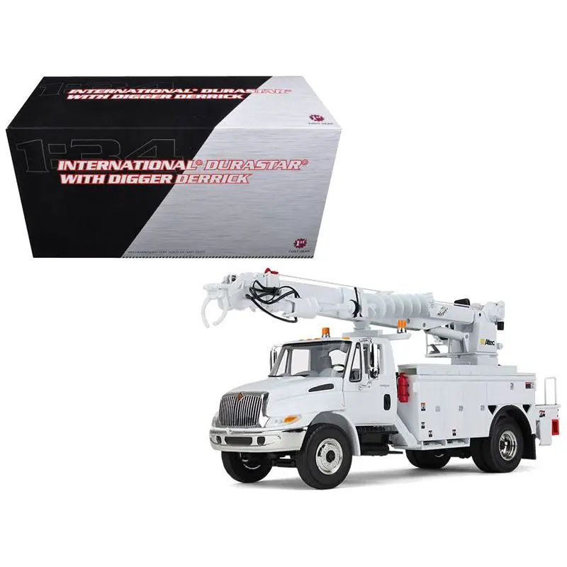 International DuraStar Truck with Digger Derrick Body "Altec" White 1/34 Diecast Model by First Gear