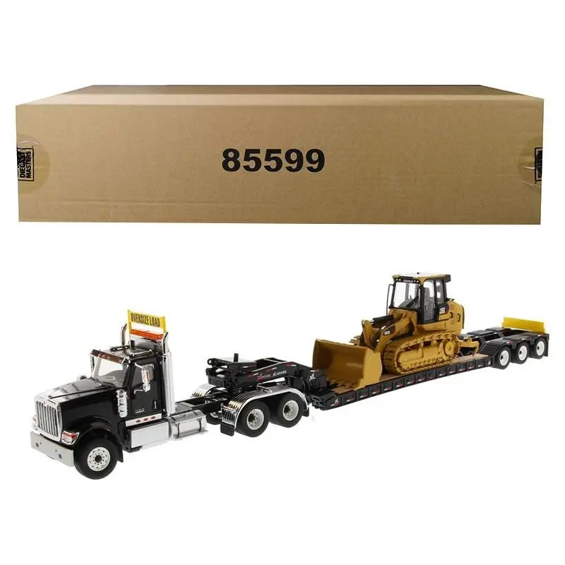 International HX520 Tandem Tractor Black with XL 120 Lowboy Trailer and CAT Caterpillar 963K Track Loader Set of 2 pieces 1/50 Diecast Models by Diecast Masters