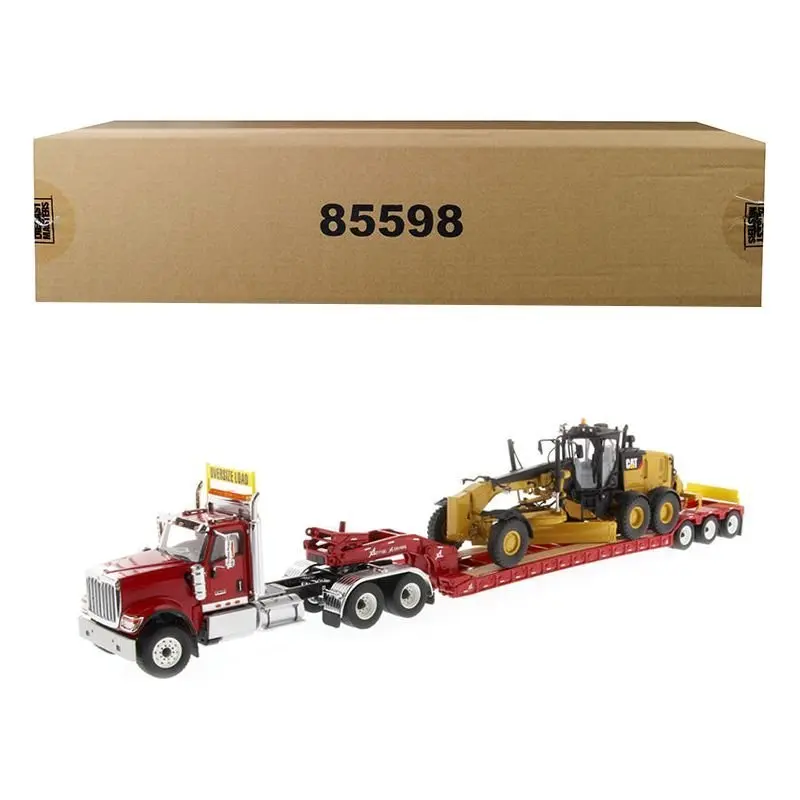 International HX520 Tandem Tractor Red with XL 120 Lowboy Trailer and CAT Caterpillar 12M3 Motor Grader Set of 2 pieces 1/50 Diecast Models by Diecast Masters