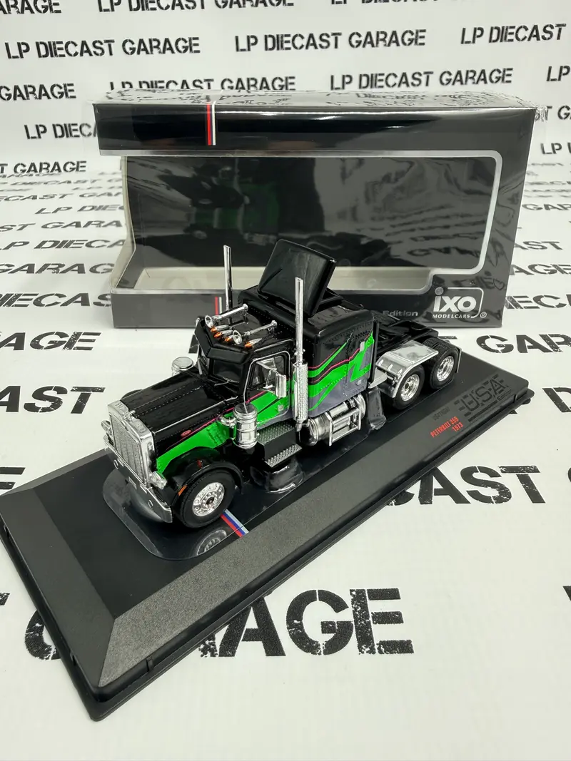 IXO Models 1973 Peterbilt 359 Black w/ Green Design Semi Truck 1