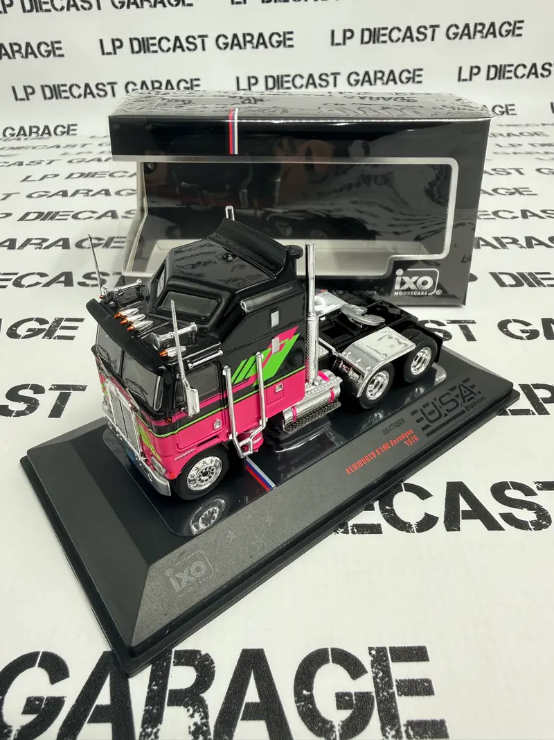 IXO Models 1976 Kenworth K100 Aerodyne Black w/ Pink Semi Truck 1