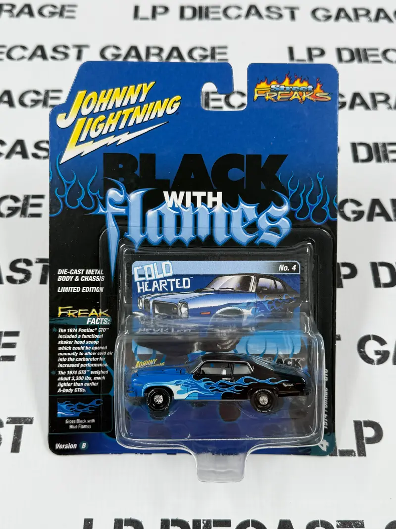 JOHNNY LIGHTNING 1974 Pontiac GTO Black w/ Blue Flames 1