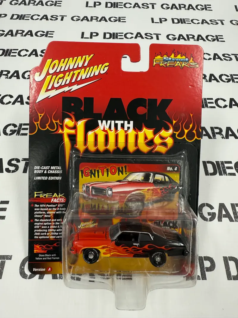 JOHNNY LIGHTNING 1974 Pontiac GTO Black w/ Red Flames 1
