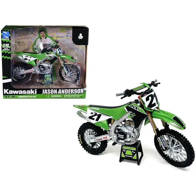 Kawasaki KX450SR Dirt Bike Motorcycle #21 Jason Anderson Green and Black "Kawasaki Racing Team" 1/12 Model by New Ray